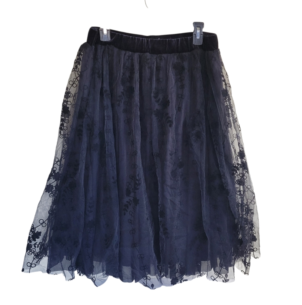 Draper James Sheer Tulle Layered Midi Skirt Black Large Whimsigoth Fairy